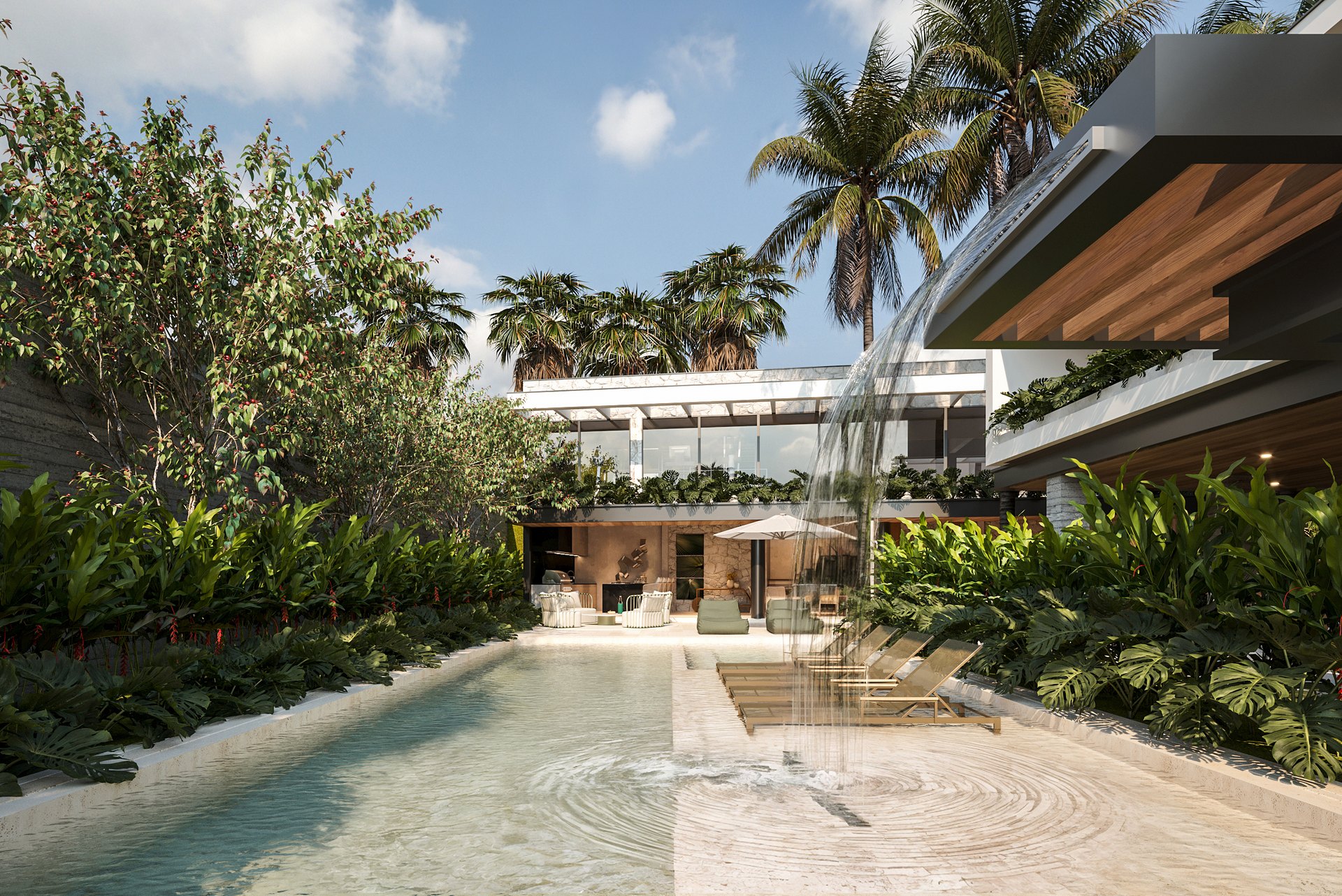 Residência contemporânea integrada à piscina e ao paisagismo