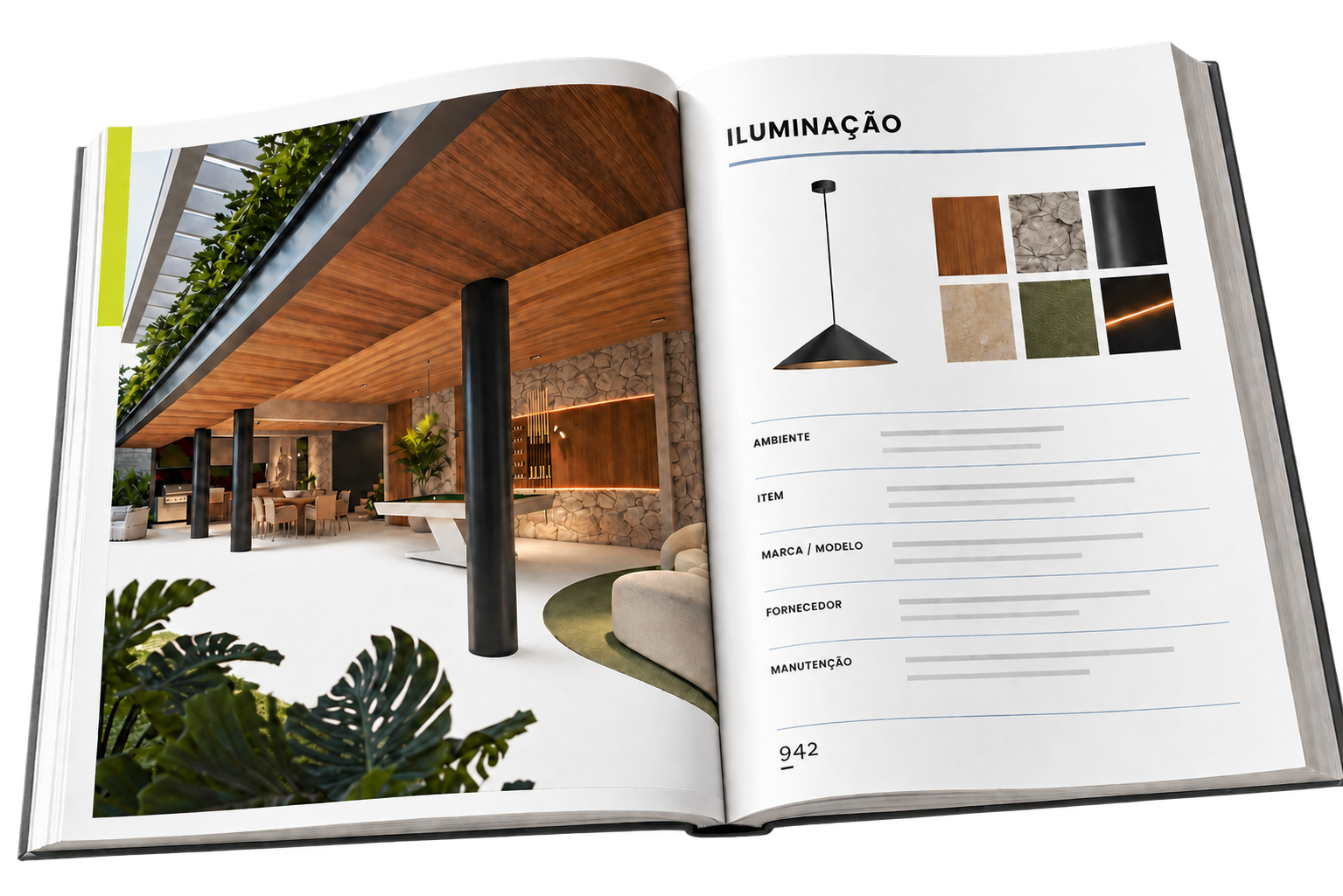 Páginas internas do manual com informações de iluminação